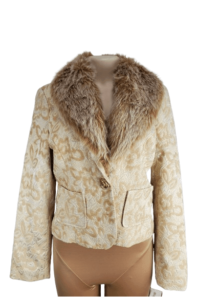 I.C.E. women's gold fur collar jacket size 10 - Solé Resale Boutique thrift