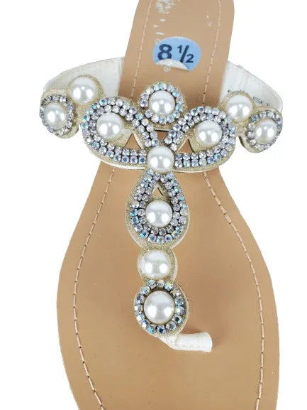 Madeline Shoes women's pear and rhinestone off white sandals size 8.5M - Solé Resale Boutique thrift