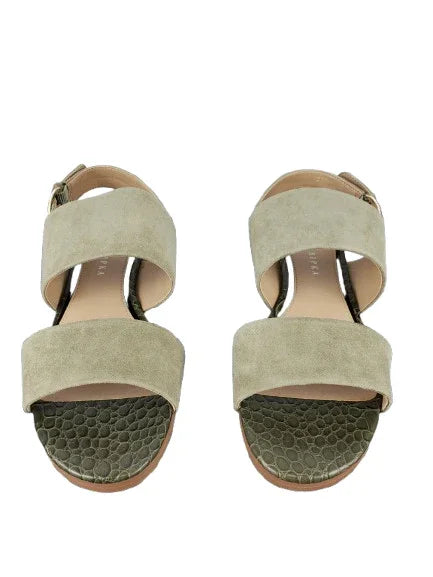 Judith Ripka women's olive and beige sandals size 7.5M - Solé Resale Boutique thrift