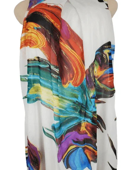 Colorful scarf with abstract design on a mannequin