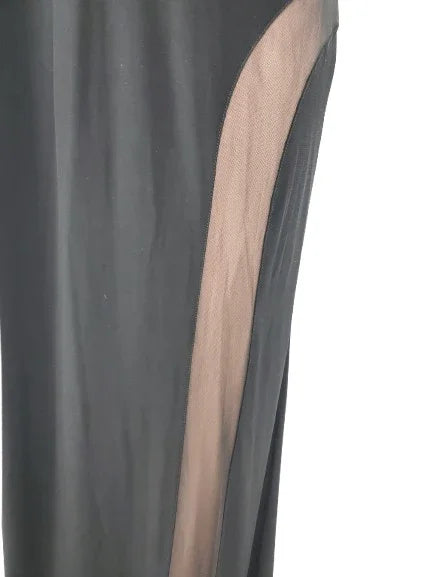 Gray skirt with sheer side panel on a white background