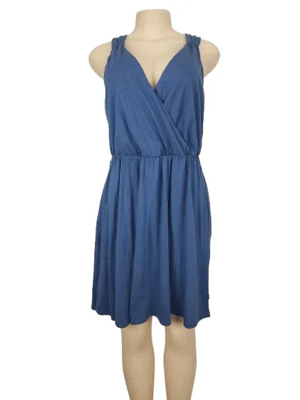 Blue dress on a mannequin against a white background