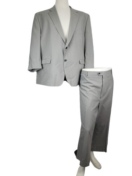 Gray suit on a mannequin against a white background
