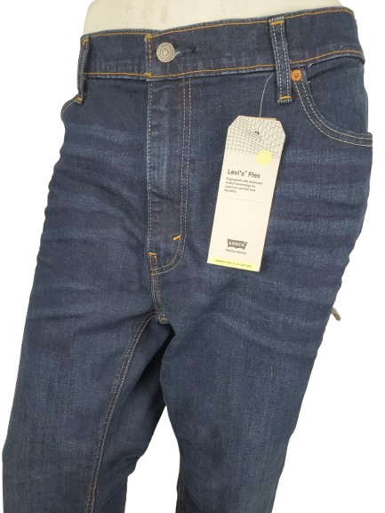 Blue jeans with a Levi's tag on a white background