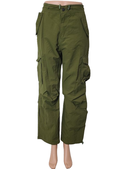 Green cargo pants on a white background