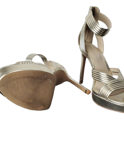 gold zipper strappy heels