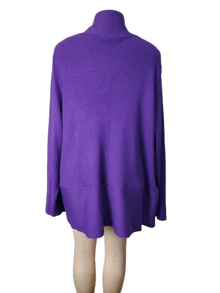 Purple sweater on a mannequin against a white background