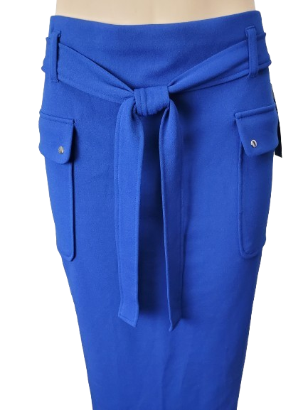 Blue skirt with a tie waist on a white background