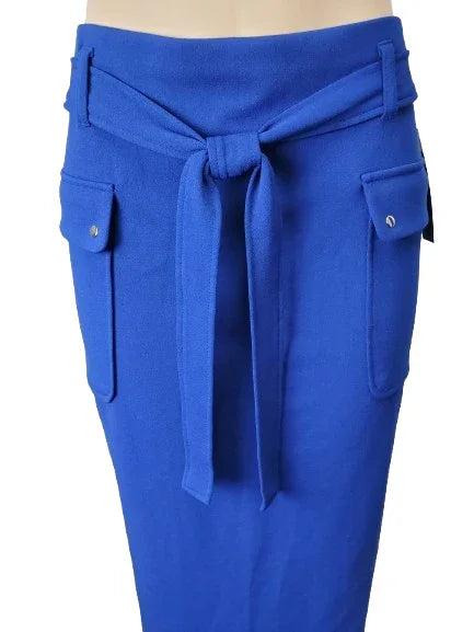 Blue skirt with a tie waist on a white background