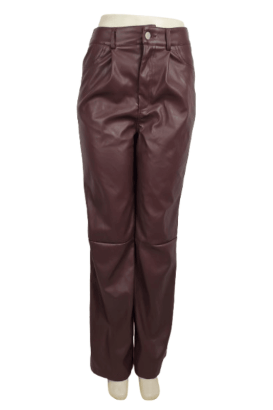 Pretty Little Thing women's wine faux leather pants size 6 - Solé Resale Boutique thrift