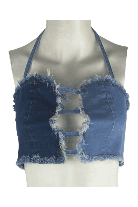 Shein women's blue jean halter tank top size M - Solé Resale Boutique thrift