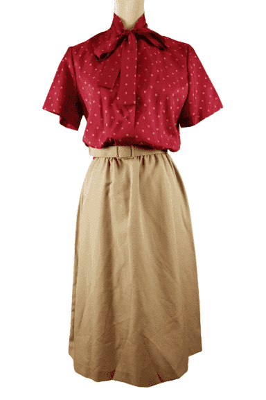 Vintage Lillian Russell burgundy and tan dress sz 14