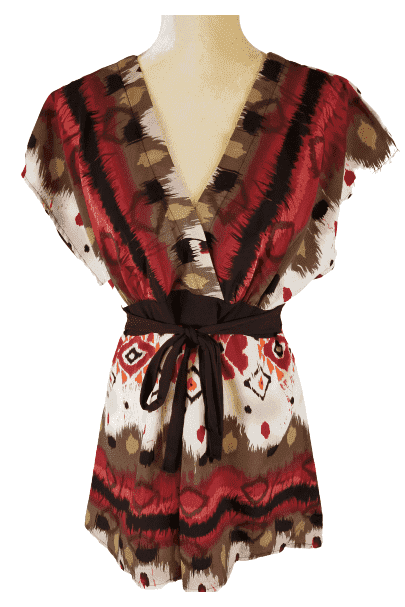 Wrapper women's multi color blouse size L - Solé Resale Boutique thrift