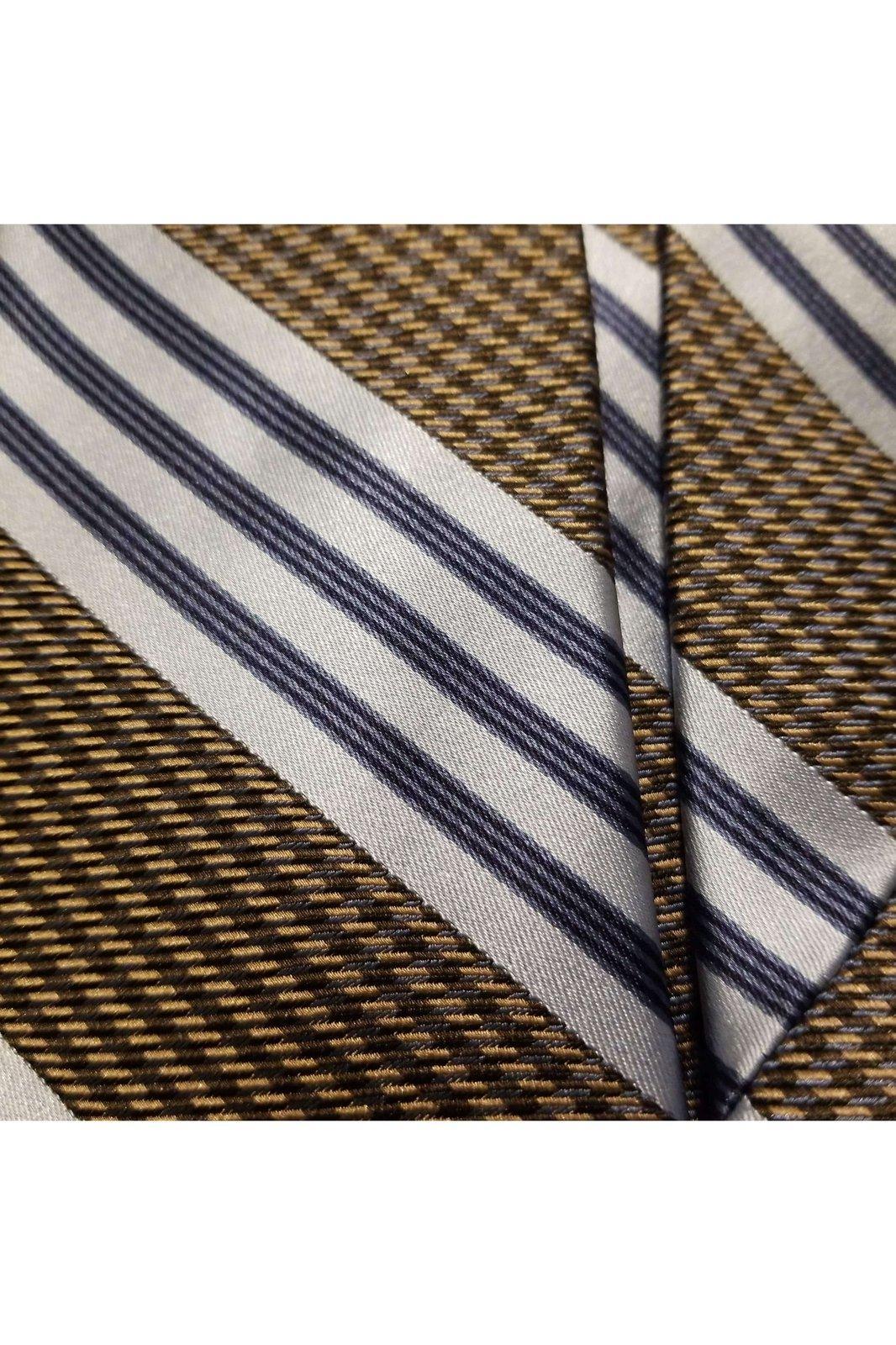 IKE BEHAR men's blue and brown stripe tie - Solé Resale Boutique thrift