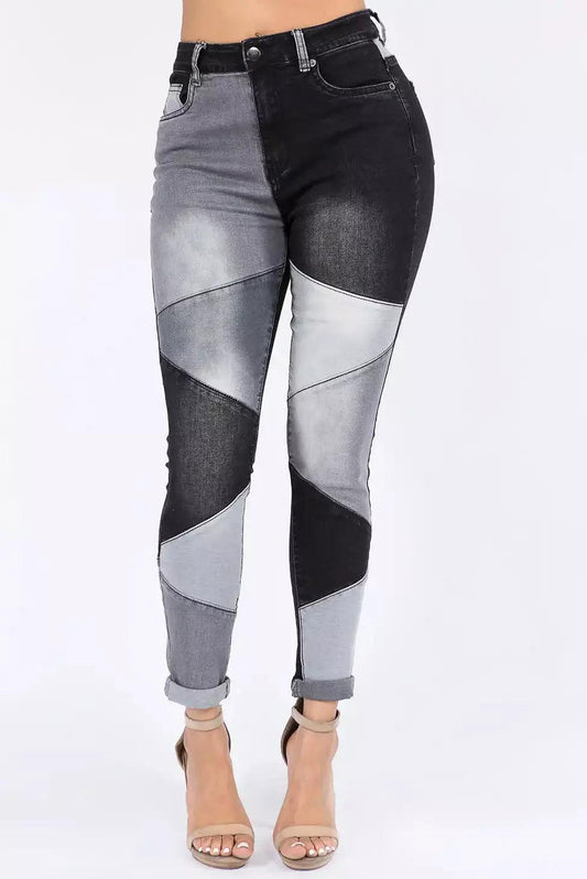 Color Block Trim High Waist Skinny Jeans- Black - Solé Resale Boutique thrift