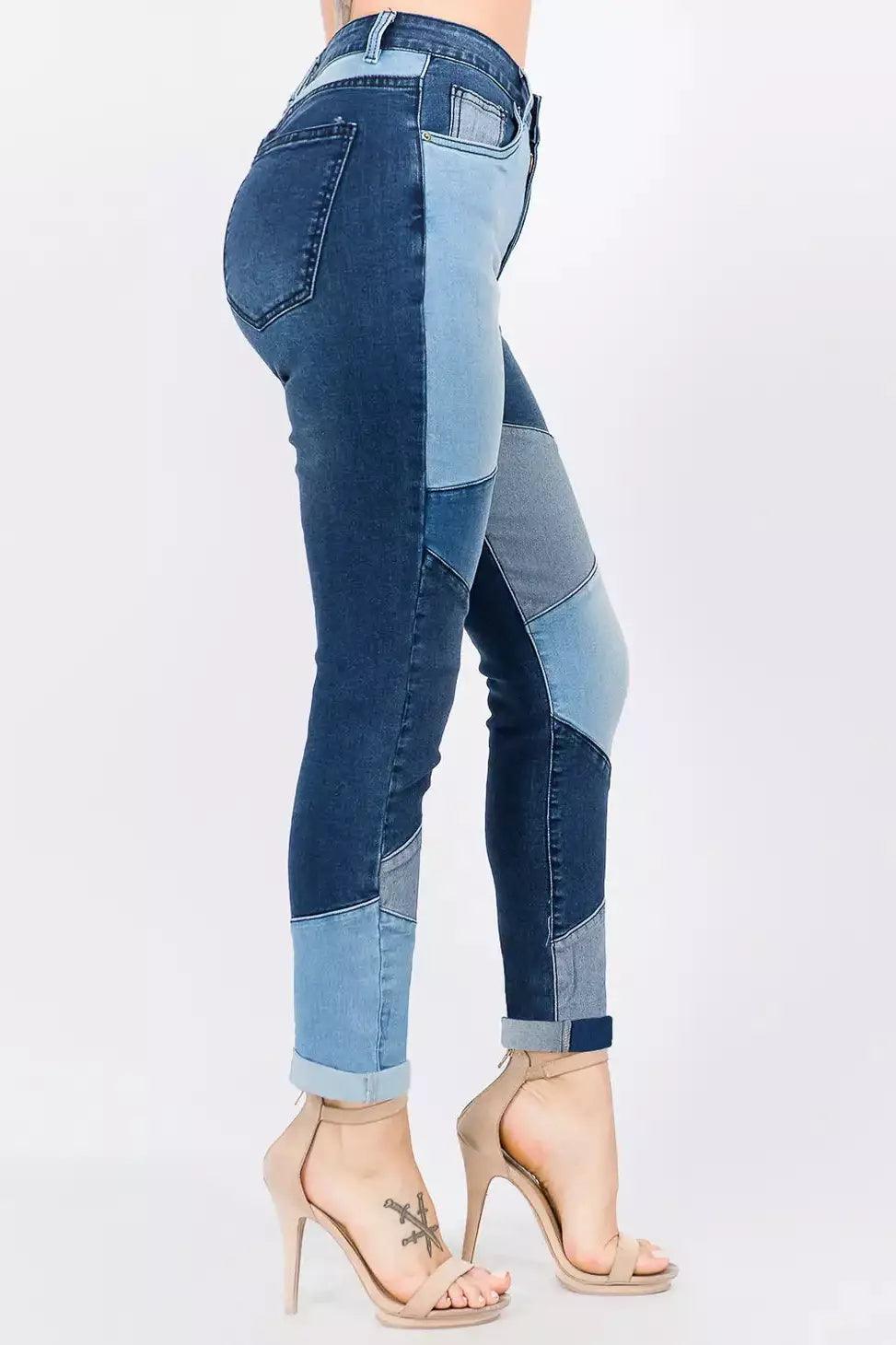 Color Block Trim High Waist Skinny Jeans- Black - Solé Resale Boutique thrift