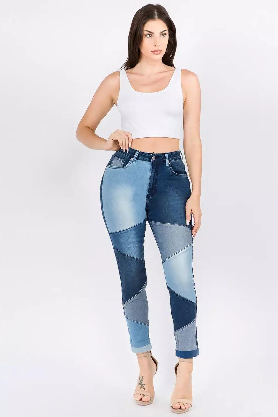 Color Block Trim High Waist Skinny Jeans- Black - Solé Resale Boutique thrift