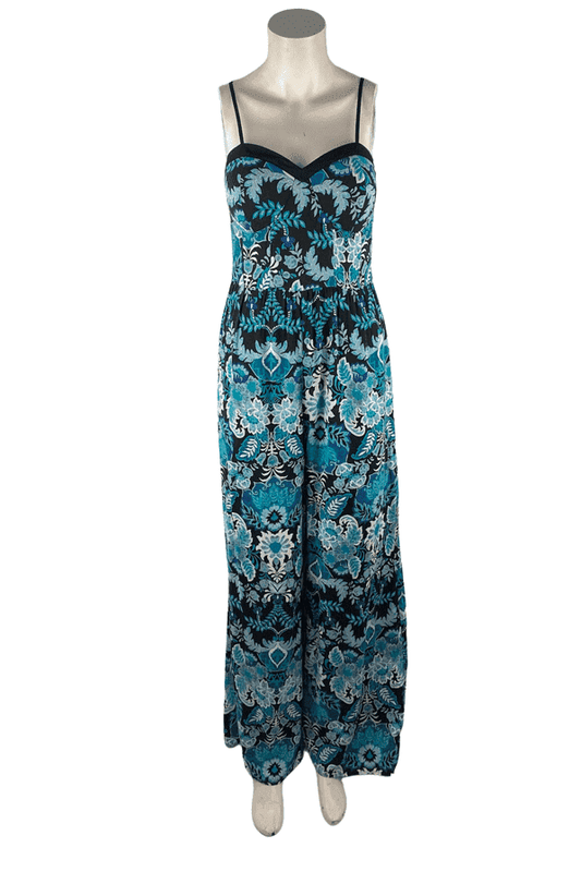 Xhilaration women's blue floral jumpsuit size M - Solé Resale Boutique thrift