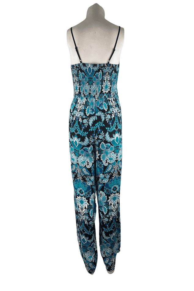 Xhiliration women's blue floral jumpsuit size M