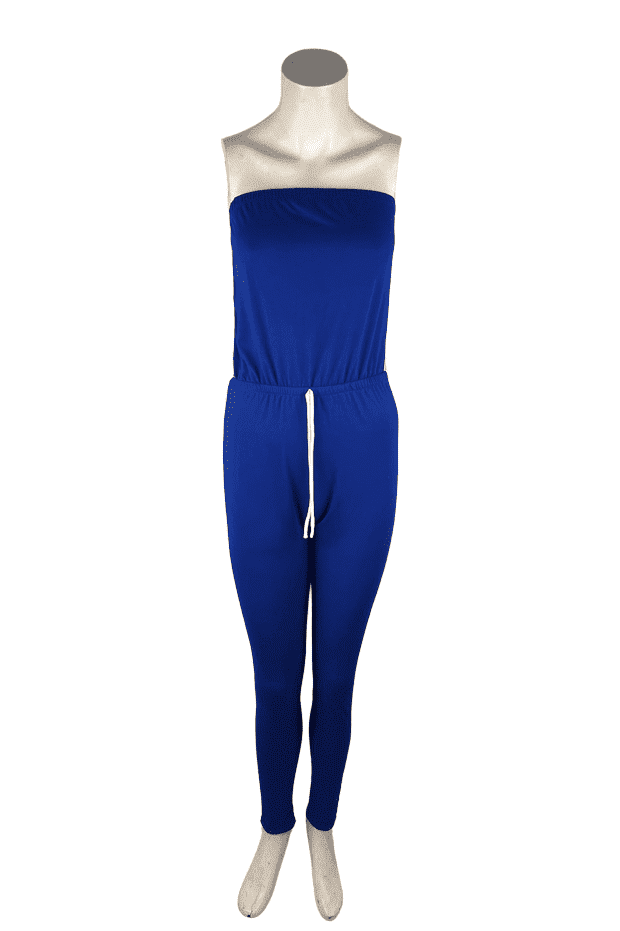 SJL Apparel women's blue and white tube jumpsuit size M - Solé Resale Boutique thrift