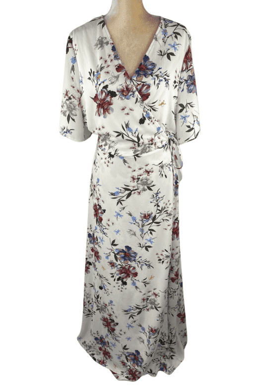 FTF Fashion to Figure women off white floral wrap dress size 2 - Solé Resale Boutique thrift