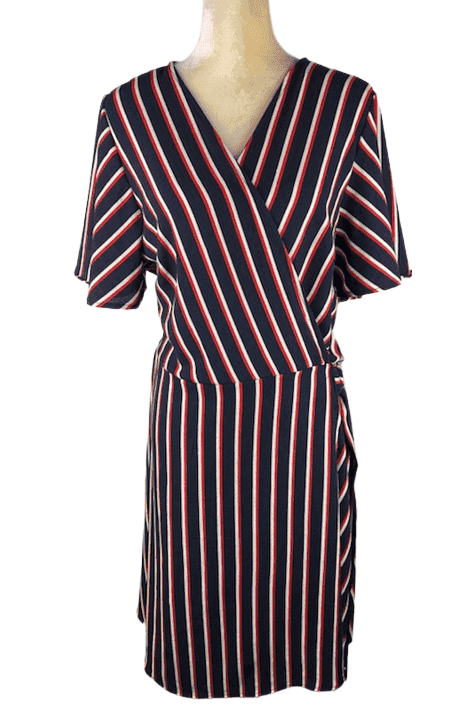 FTF Fashion to Figure women's blue, red, white stripe wrap dress size 1 - Solé Resale Boutique thrift