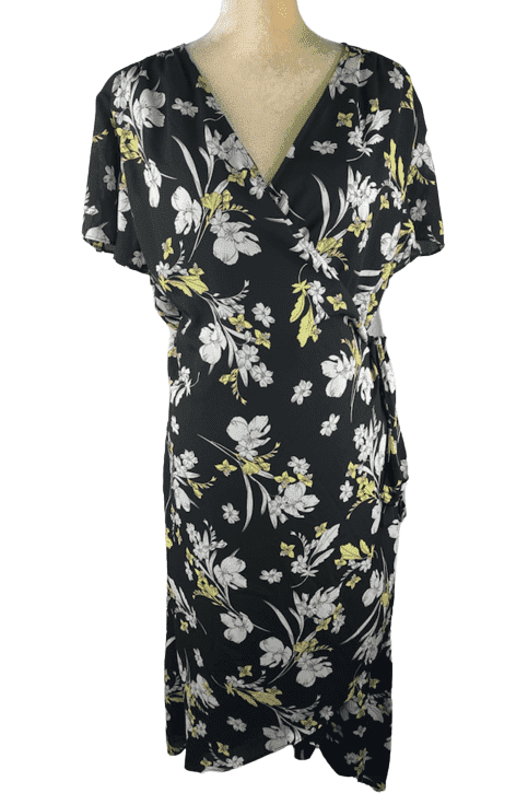 Worthington women's black, white, yellow floral wrap dress size XXL - Solé Resale Boutique thrift