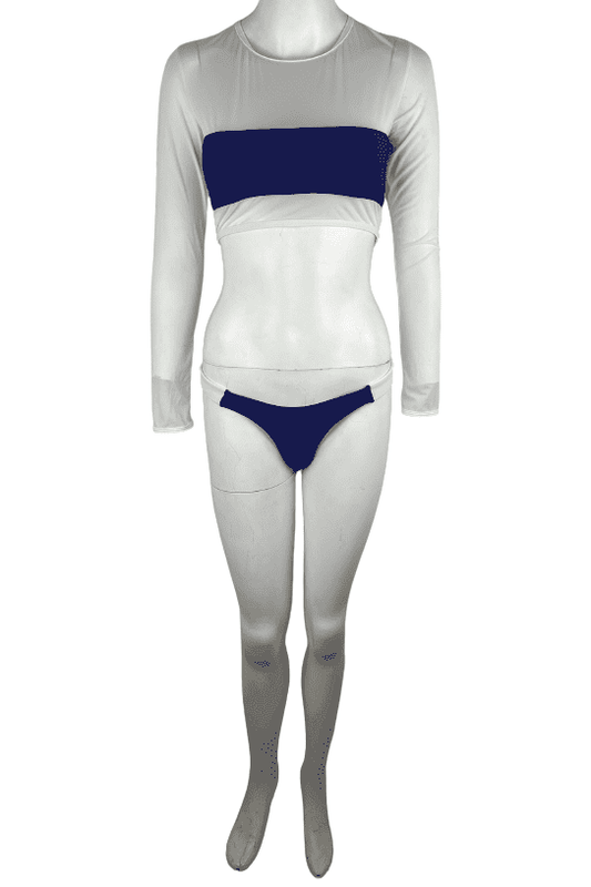 Unbranded women's blue and white shirt and bikini set size M - Solé Resale Boutique thrift