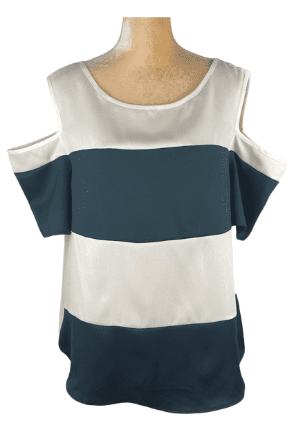 Shein women's white and teal cold shoulder blouse size 2XL - Solé Resale Boutique thrift