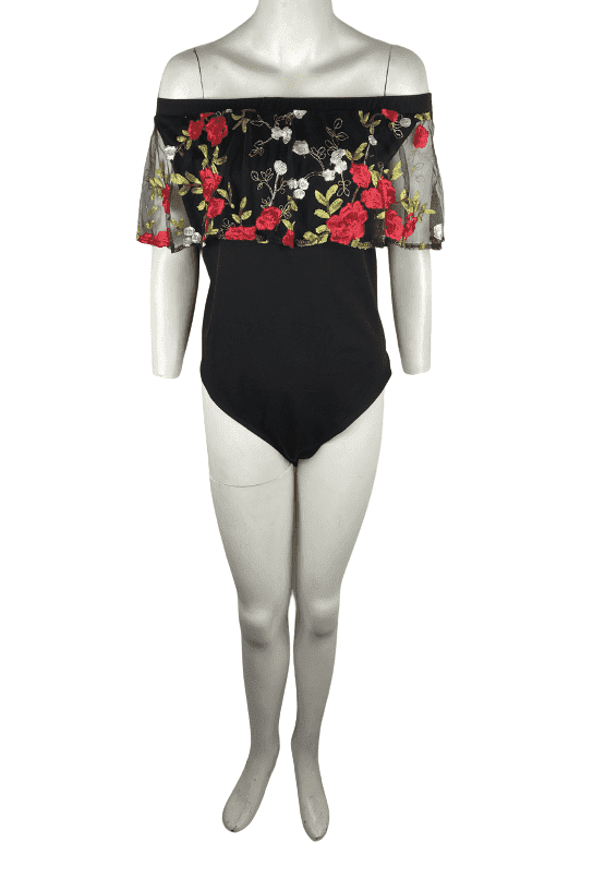 Shein women's black floral bodysuit size 3XL - Solé Resale Boutique thrift