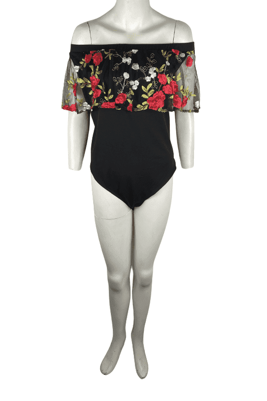 Shein women's black floral bodysuit size 3XL - Solé Resale Boutique thrift