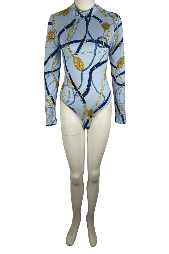 Iris women's blue graphic bodysuit size M - Solé Resale Boutique thrift