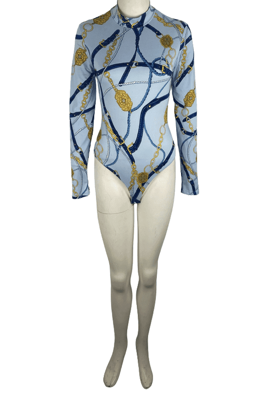 Iris women's blue graphic bodysuit size M - Solé Resale Boutique thrift