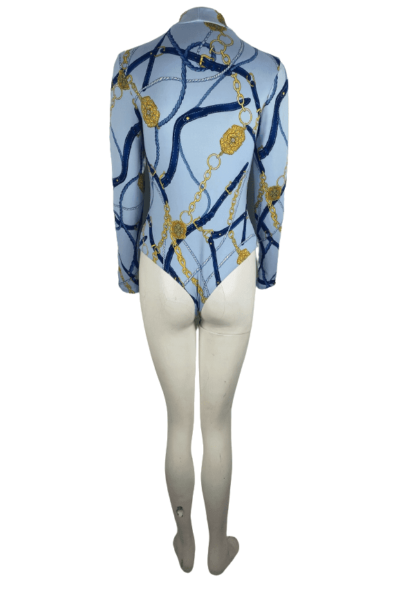 Iris women's blue graphic bodysuit size M - Solé Resale Boutique thrift