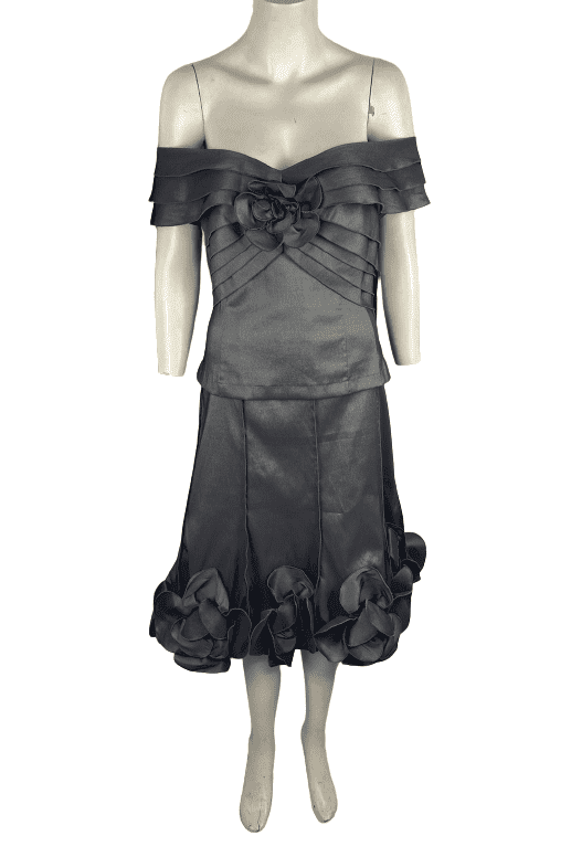 KM Collections by Milla Bell women's 2pc silver skirt set size 10 - Solé Resale Boutique thrift