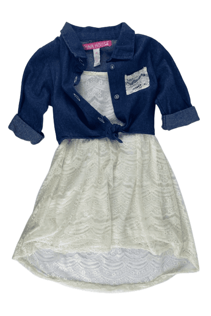 Pink House girls denim cream lace dress size 4T - Solé Resale Boutique thrift