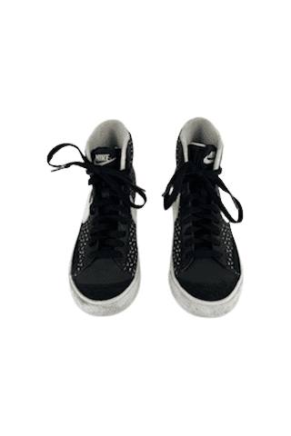 Nike unisex kids Mid '77 black/white polka swoosh sneakers size 4Y - Solé Resale Boutique thrift