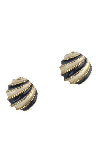 Vintage David Hill black and cream clip on earrings - Solé Resale Boutique thrift