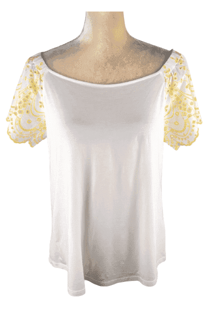 Ann Taylor Loft womenn's white and yellow blouse size LP - Solé Resale Boutique thrift