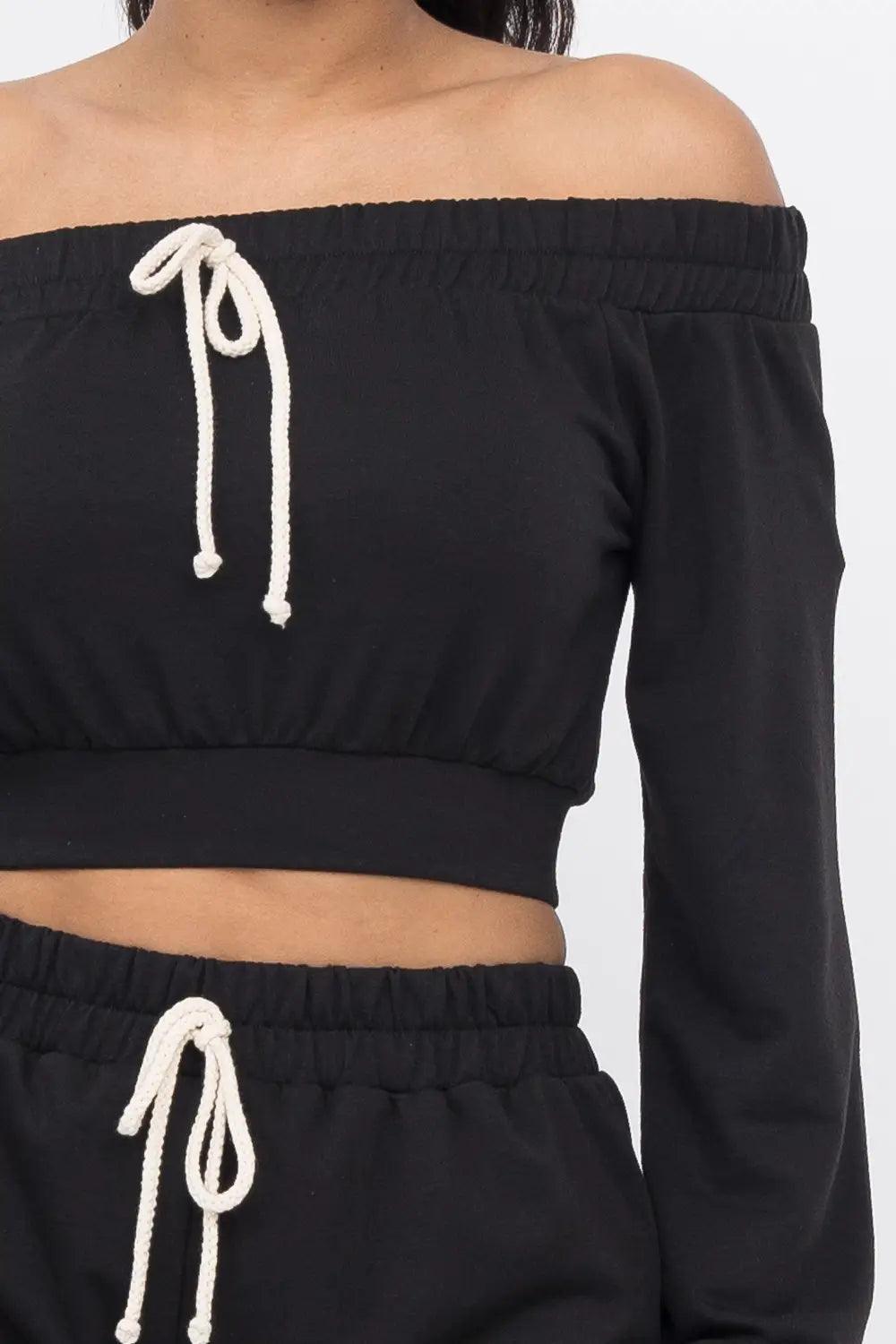 Elastic Band Tube Top Drawstring Jogger Pants Set- Black - Solé Resale Boutique thrift