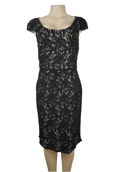 Adrianna Papell women's black and cream lace dress size 8 - Solé Resale Boutique thrift