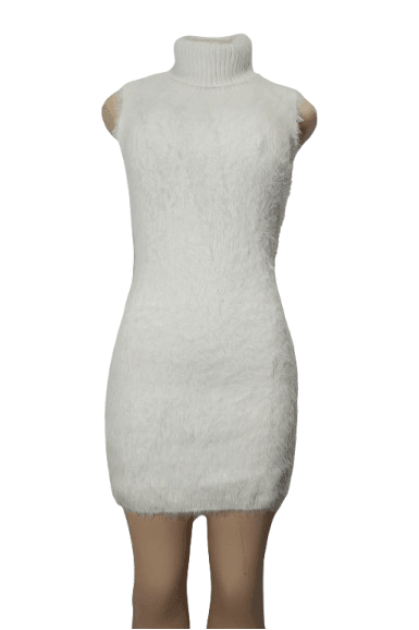 Akira women's kylie fuzzy mini ivory dress size S