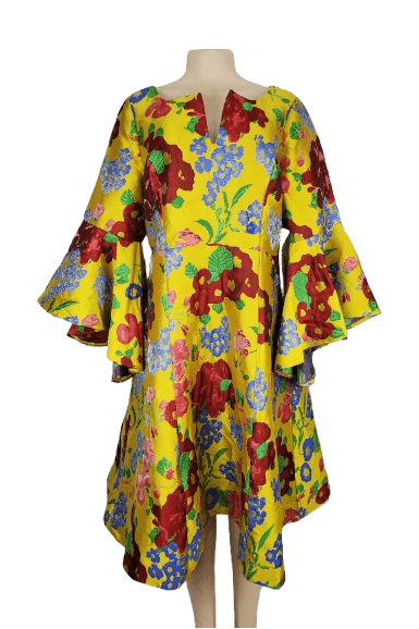 Ashro women's yellow floral fit and flare dress size 10