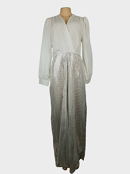 Fashionable women's white and silver sequin jumpsuit size 2XL - Solé Resale Boutique thrift