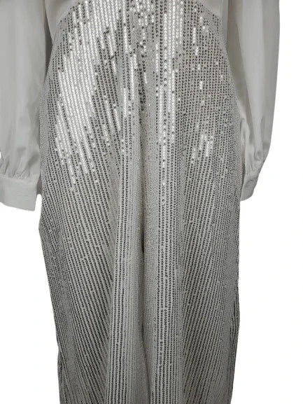 Fashionable women's white and silver sequin jumpsuit size 2XL - Solé Resale Boutique thrift