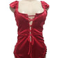 Red satin babydoll on a mannequin against a white background