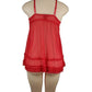 Red babydoll dress on a mannequin against a white background