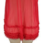 Red sheer dress with lace details on a white background