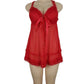 Red lace nightgown on a mannequin against a white background