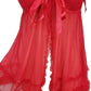 Red lace lingerie set with a bow on a white background